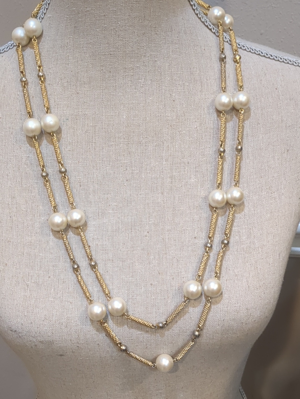 Vintage Gold and Pearl Multi-Strand Necklace